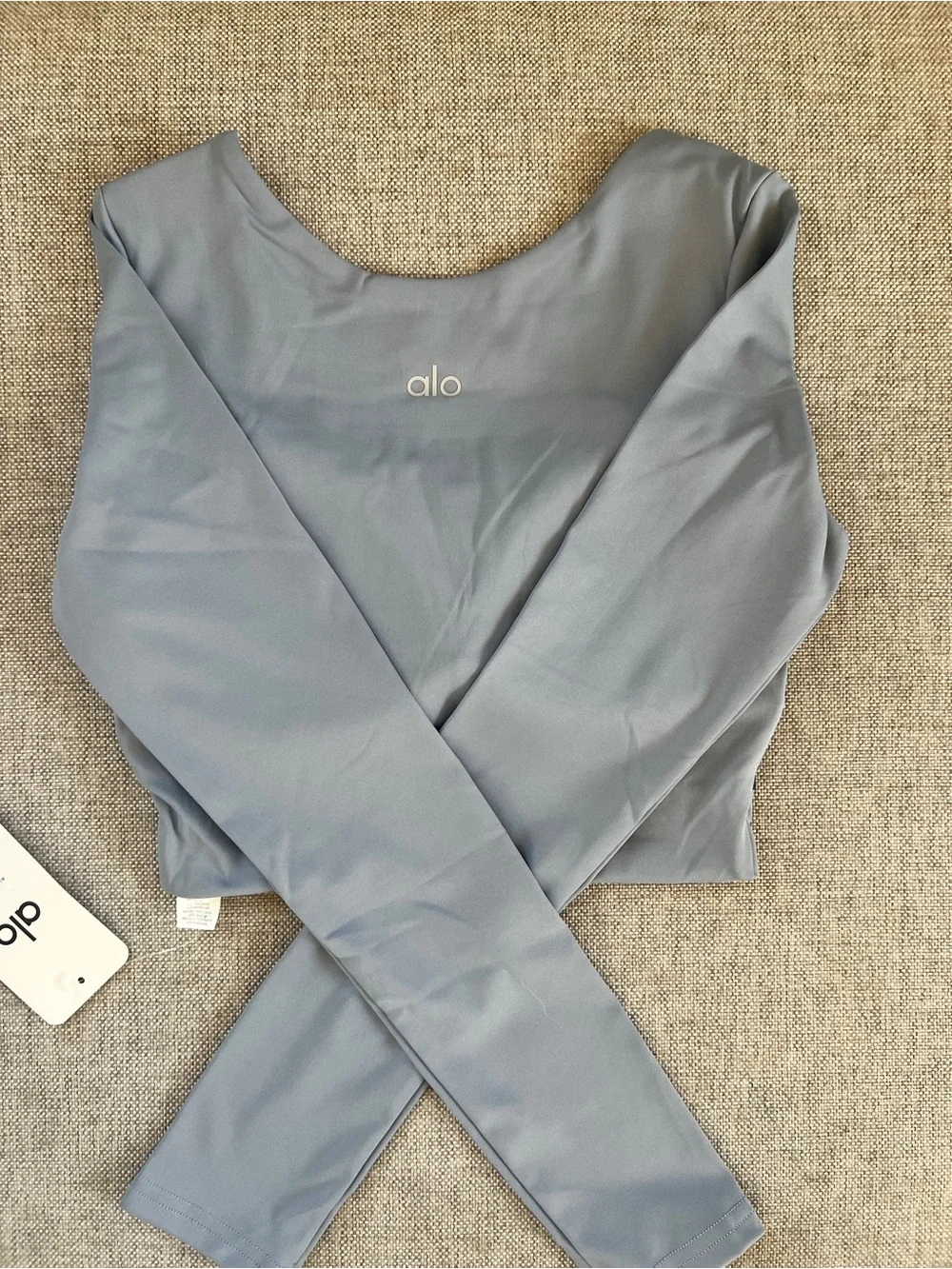 ALO Yoga Long-Sleeve Crop Top in Slate Blue with Navy Accent